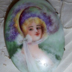 Antique Victorian Cameo Portrait Brooch Hand Painted Porcelain Pin